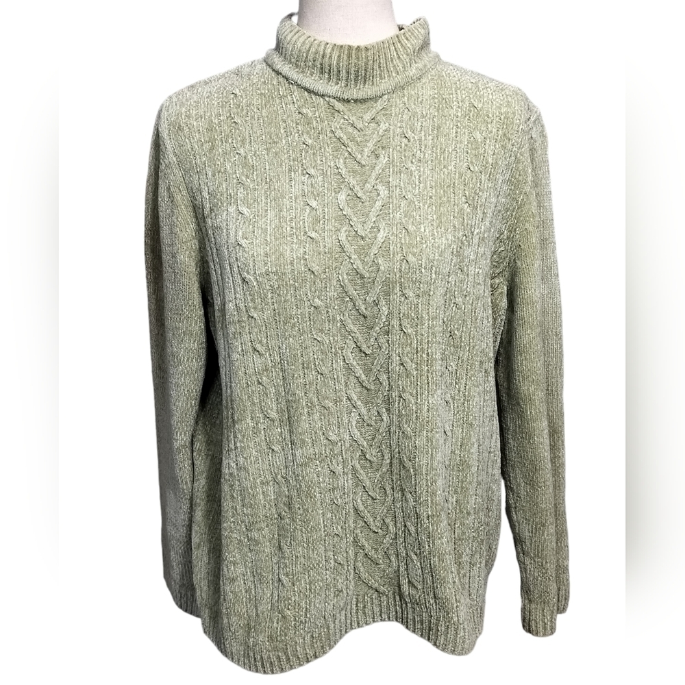 (1218) Alfred Dunner Tea Green Cable Knit Sweater Size Large